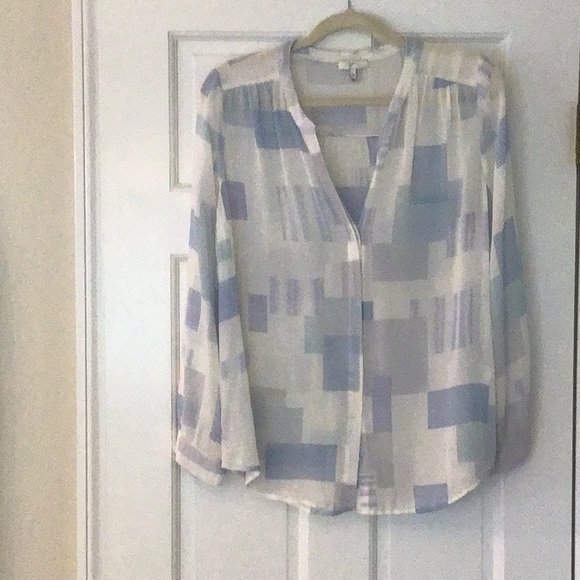 Blouse, Joie, sheer silk, button down, long sleeve - Picture 1 of 5